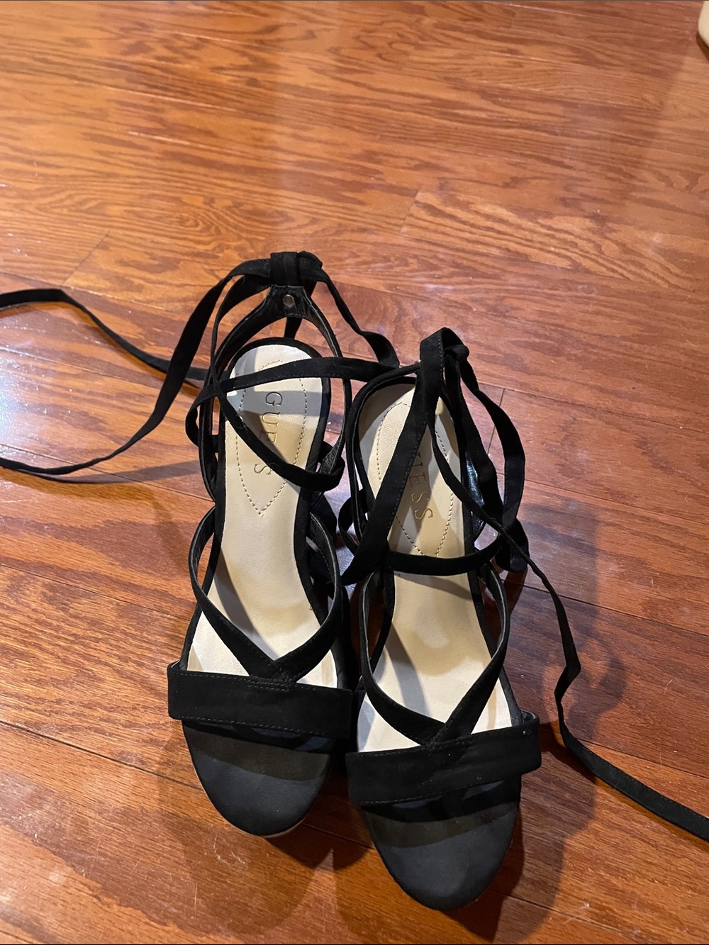 Guess Black Lace-Up Strappy Heels